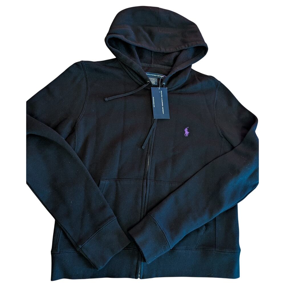 NWT Ralph Lauren Sport Black Hoodie Full Zipper Jacket Women's Large